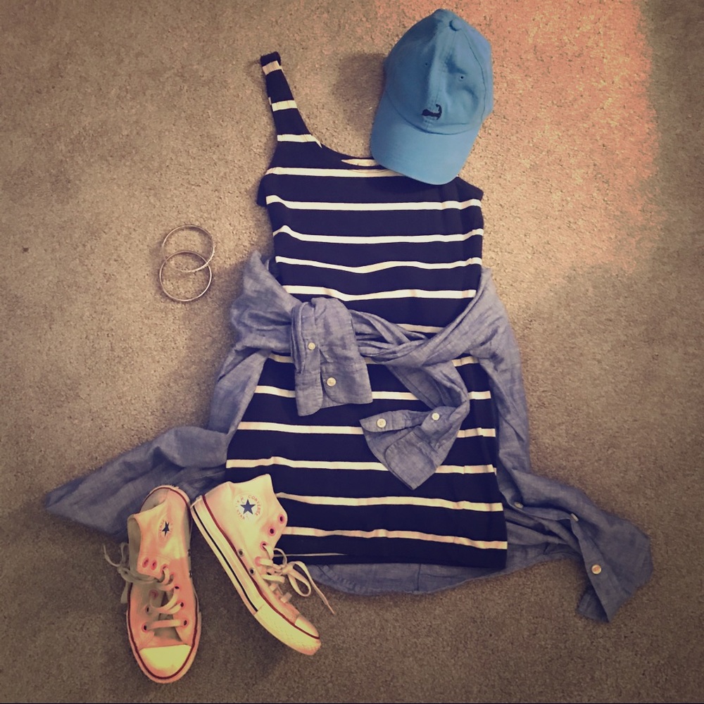 Navy blue striped bodycon dress